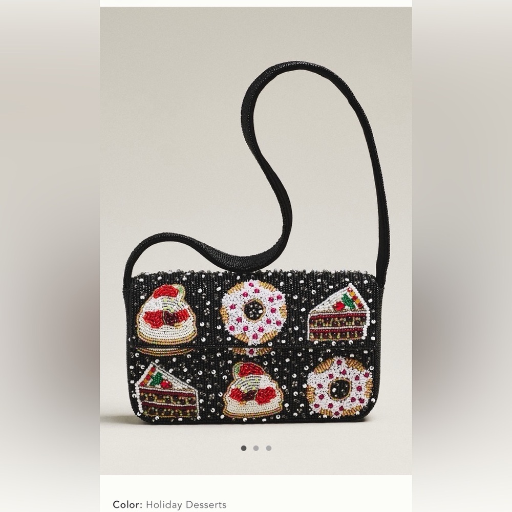 NWT new Anthropologie Fiona beaded shoulder bag holiday desserts black winter